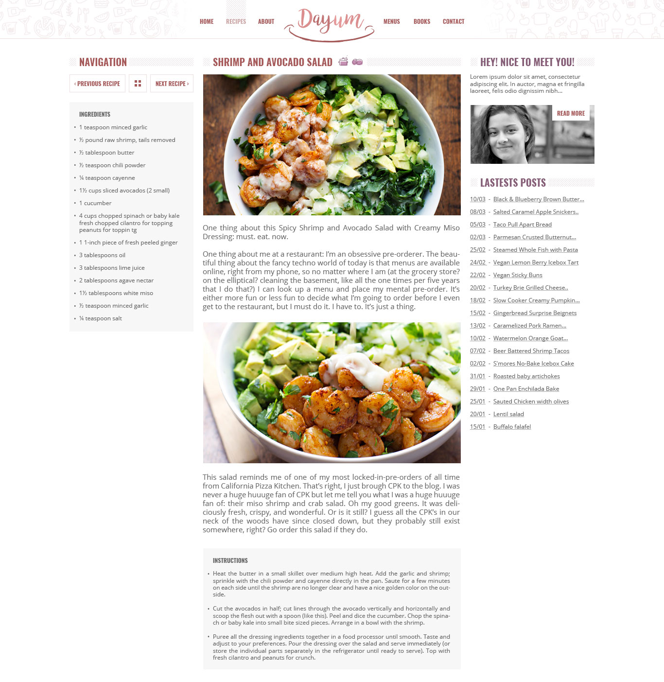 Webdesign template blog de recettes