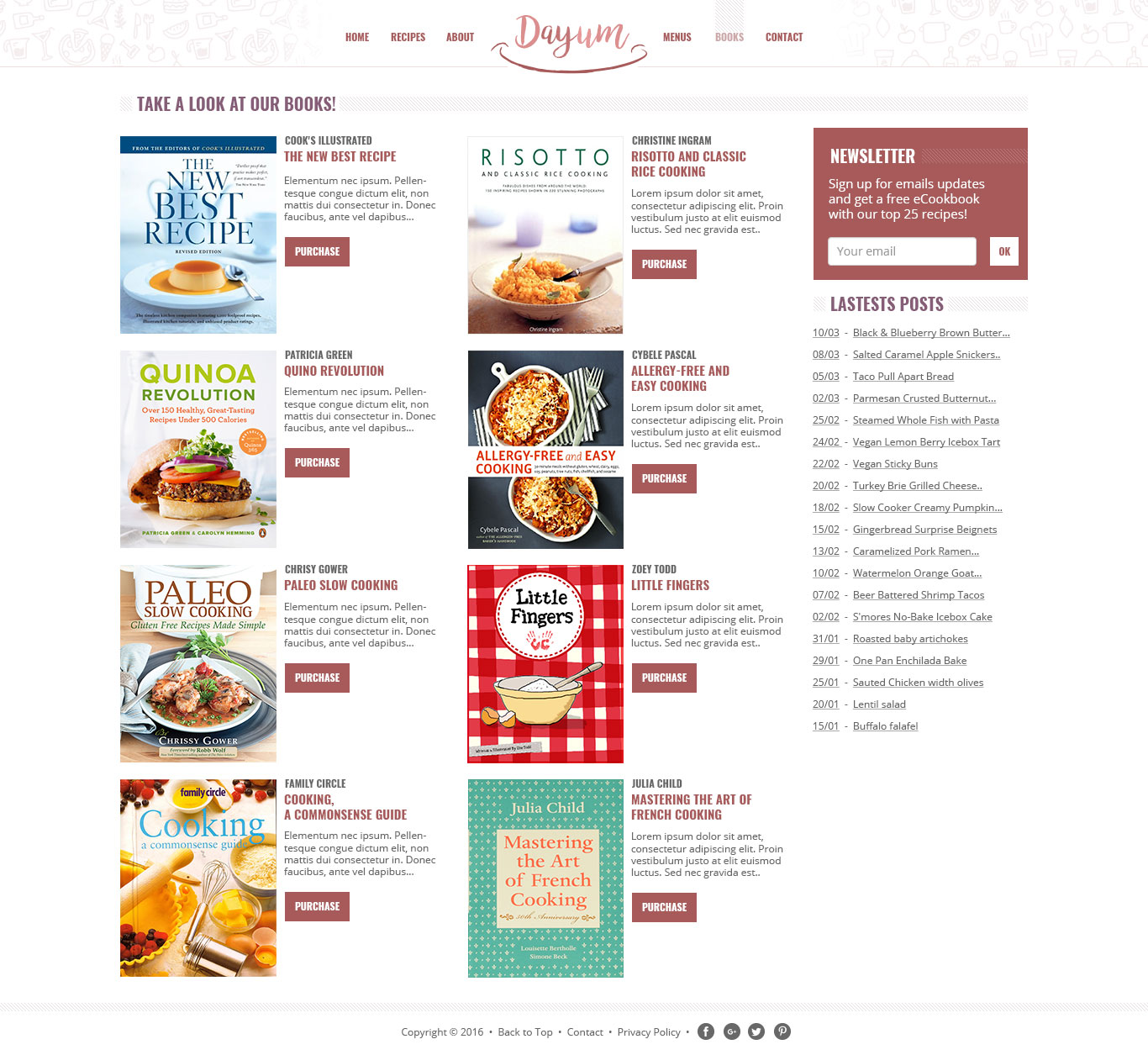 Webdesign template blog de recettes